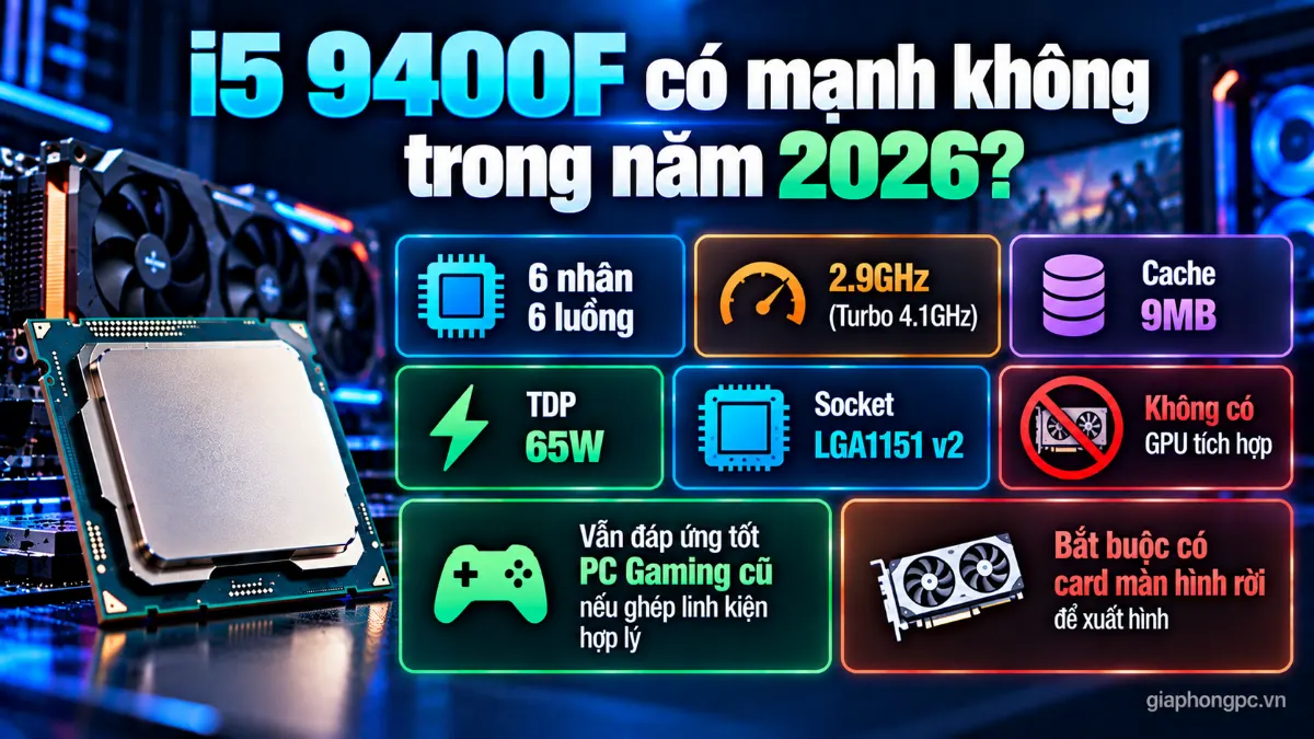 i5 9400F có mạnh không trong năm 2026