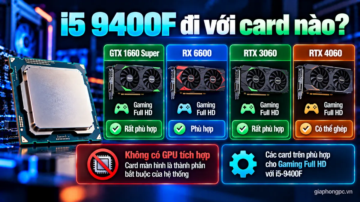 i5 9400F đi với card nào để chơi game
