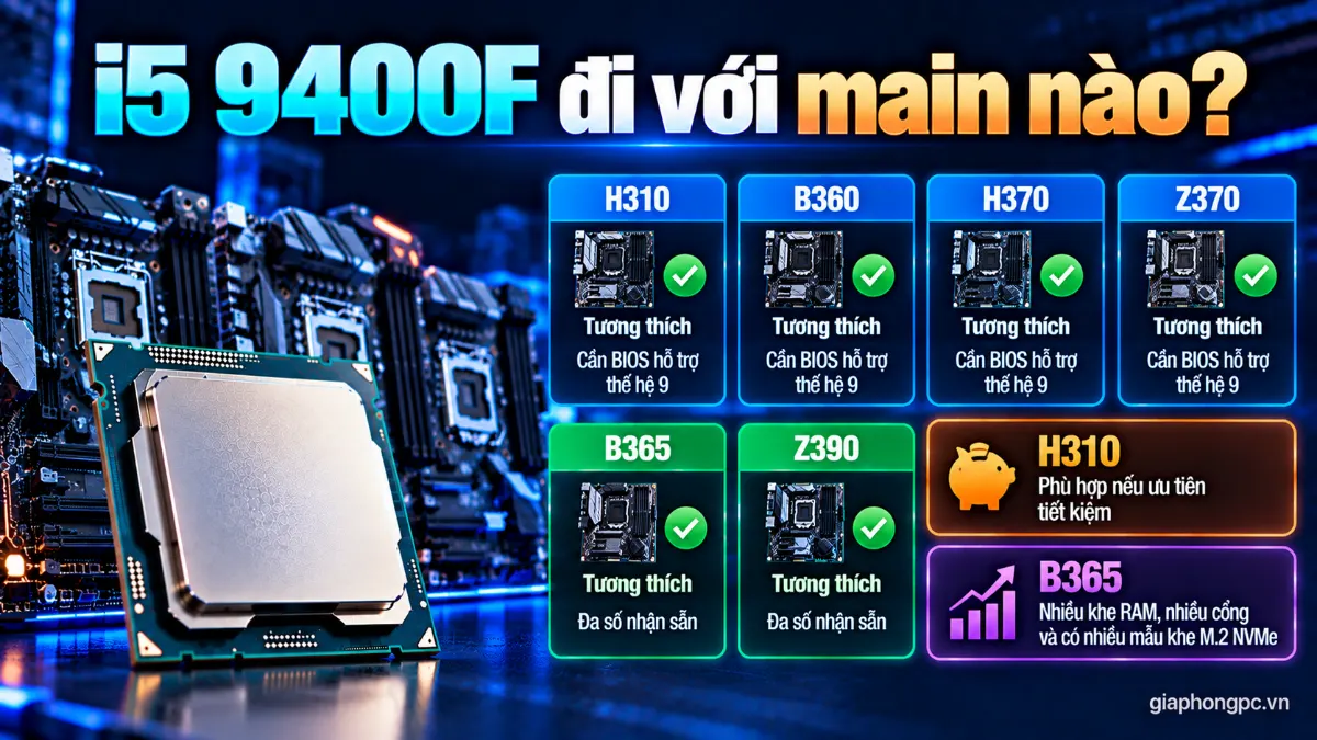 i5 9400F đi với main nào và chipset tương thích