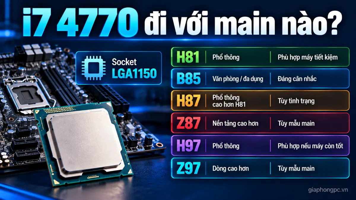 i7 4770 đi với main nào và các main H81 B85 H87 Z87 H97 Z97