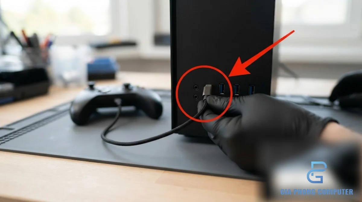Kết nối tay cầm bằng cáp USB-C