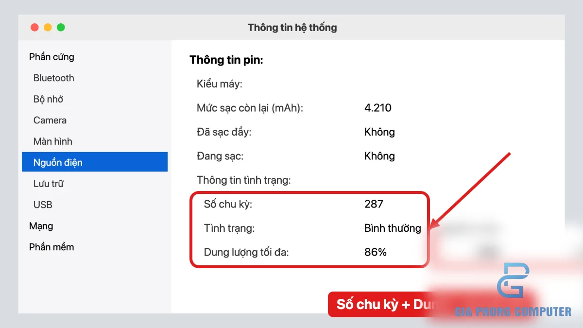 Kiểm tra tình trạng pin và số chu kỳ sạc MacBook trong System Information