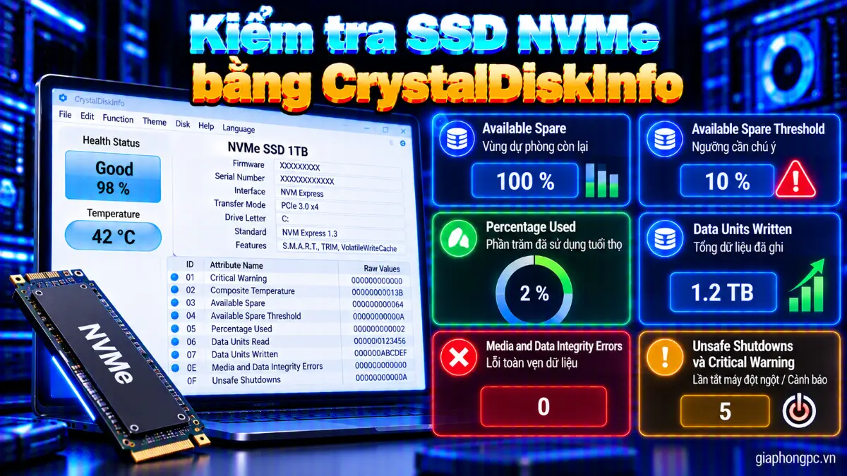 Kiểm tra SSD NVMe bằng CrystalDiskInfo