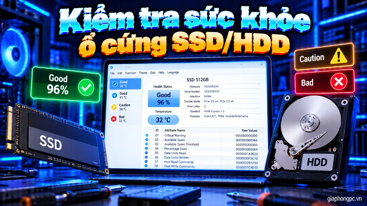 Kiểm tra sức khỏe ổ cứng SSD HDD bằng CrystalDiskInfo