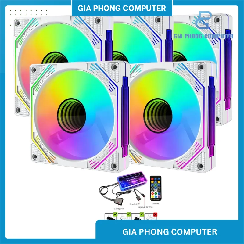 Kit 5 Fan Coolmoon F3 ARGB LED Vô Cực + HUB | White