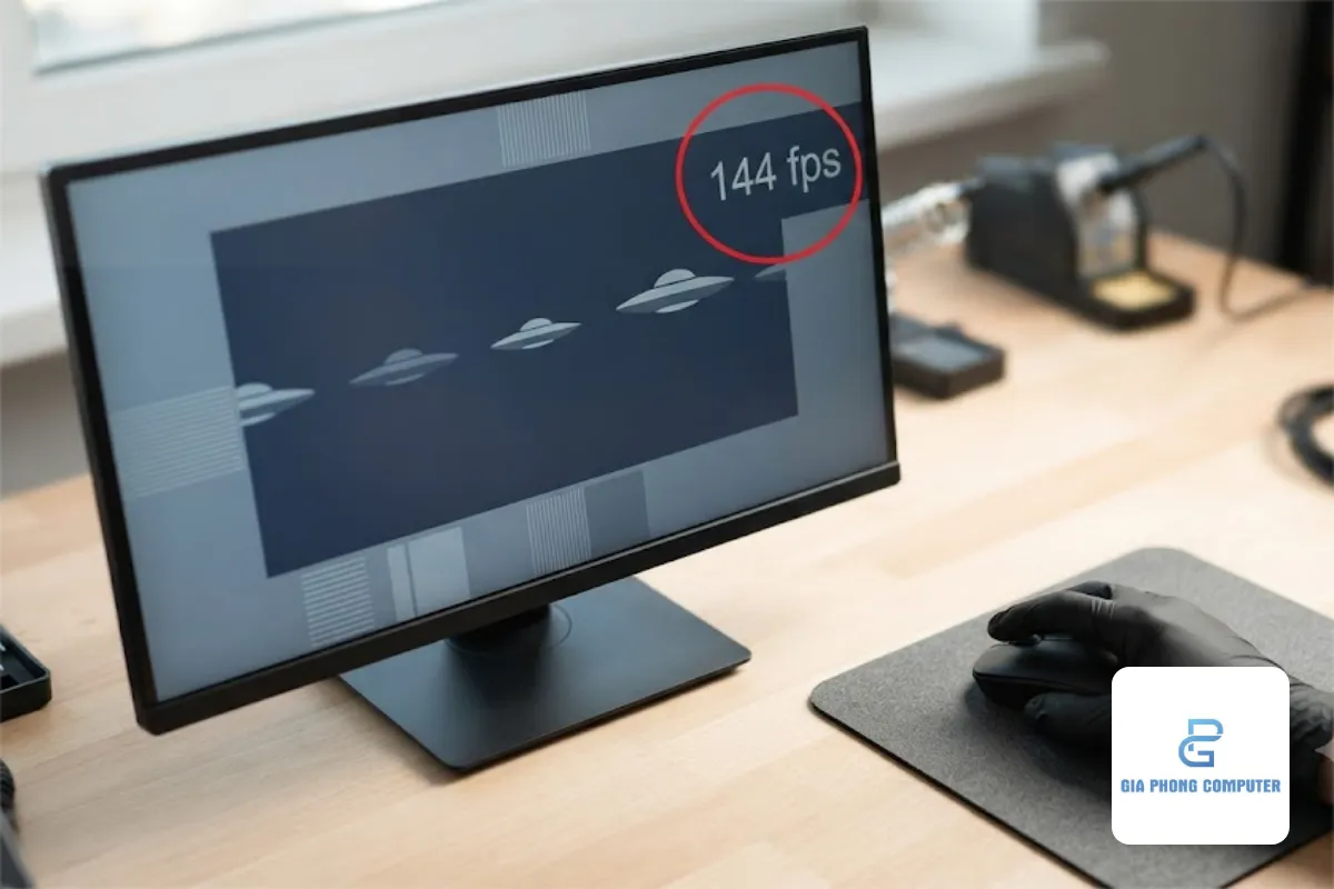 Kỹ thuật viên Gia Phong Computer kiểm tra tần số quét và điểm chết màn hình 144Hz
