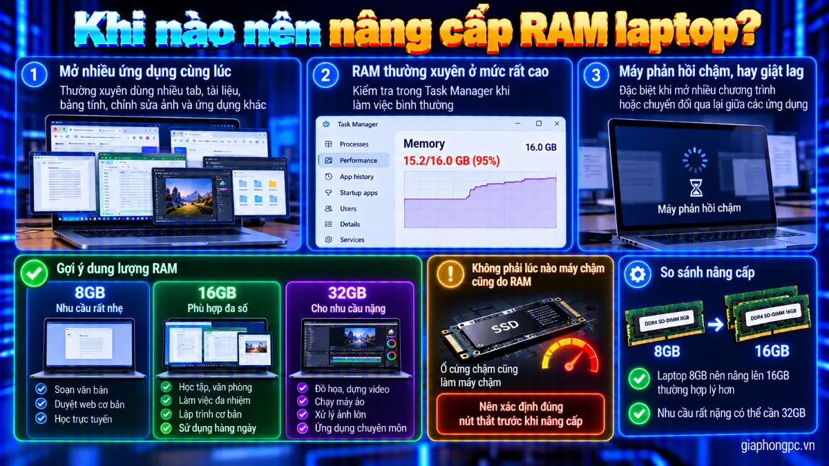 Laptop có nâng cấp RAM được không và cách kiểm tra khe RAM