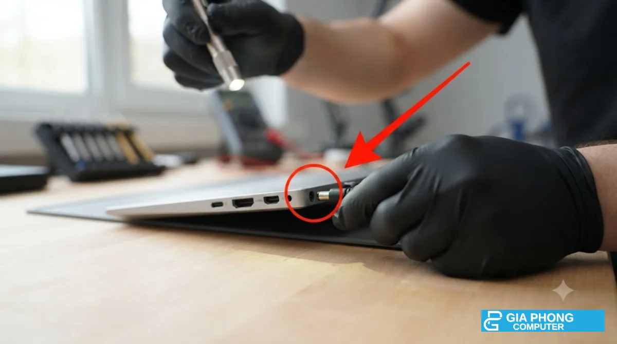 Kiểm tra cổng sạc DC laptop bị lỏng