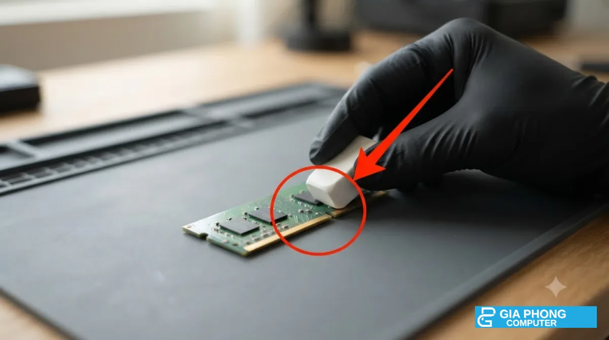 Lau chân RAM laptop bằng gôm