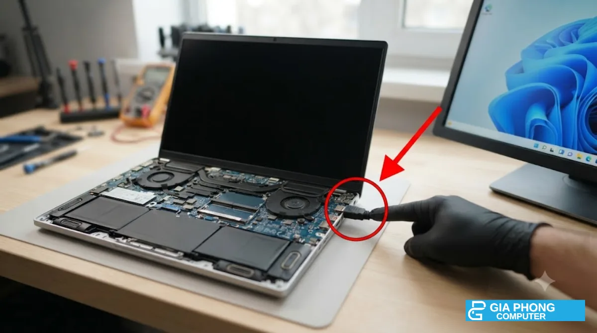 Cắm màn hình ngoài để kiểm tra laptop không lên hình