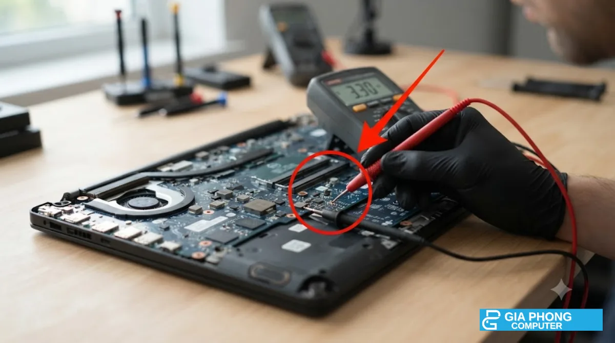Kiểm tra mainboard laptop không lên nguồn tại Gia Phong Computer