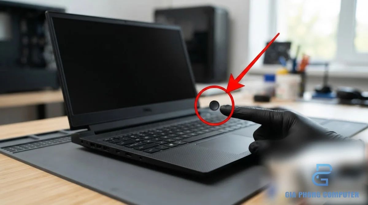 Giữ nút nguồn để xả điện laptop