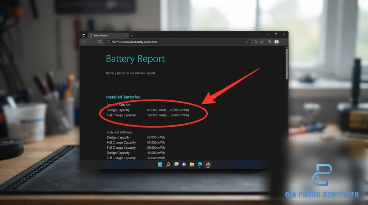 Battery report kiểm tra độ chai pin