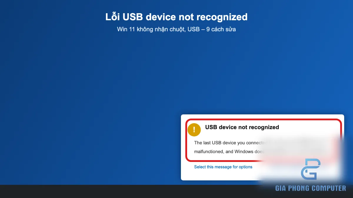 Khắc phục lỗi USB Device Not Recognized trên Windows 11 khi máy tính không nhận chuột hoặc USB