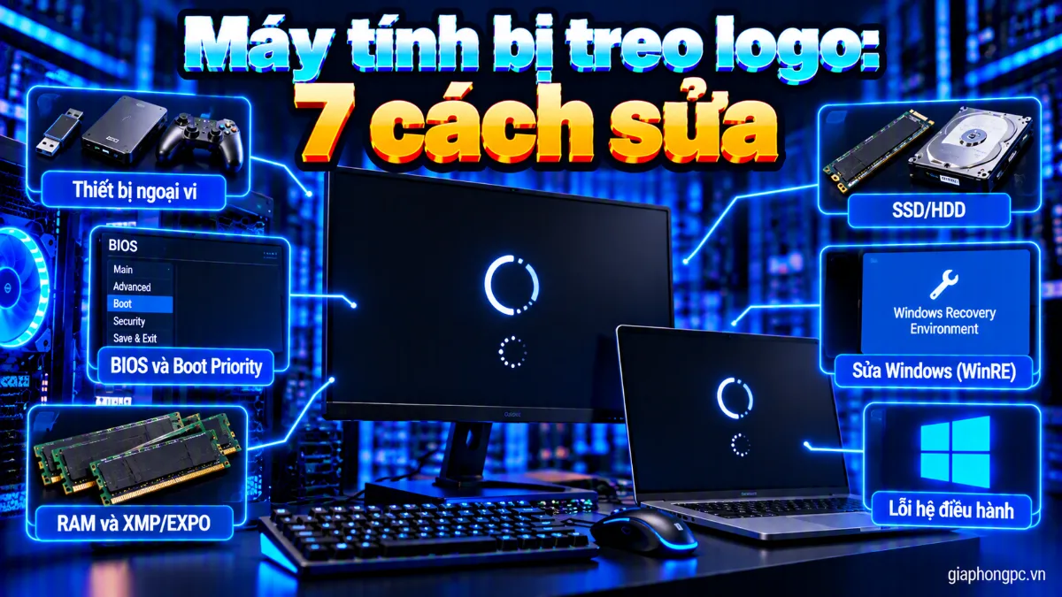 Máy tính bị treo logo: 7 cách sửa