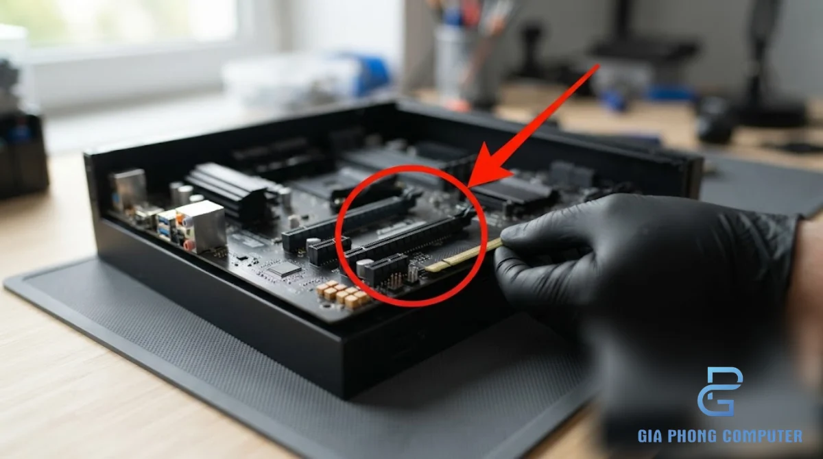 Cắm lại card màn hình vào khe PCIe