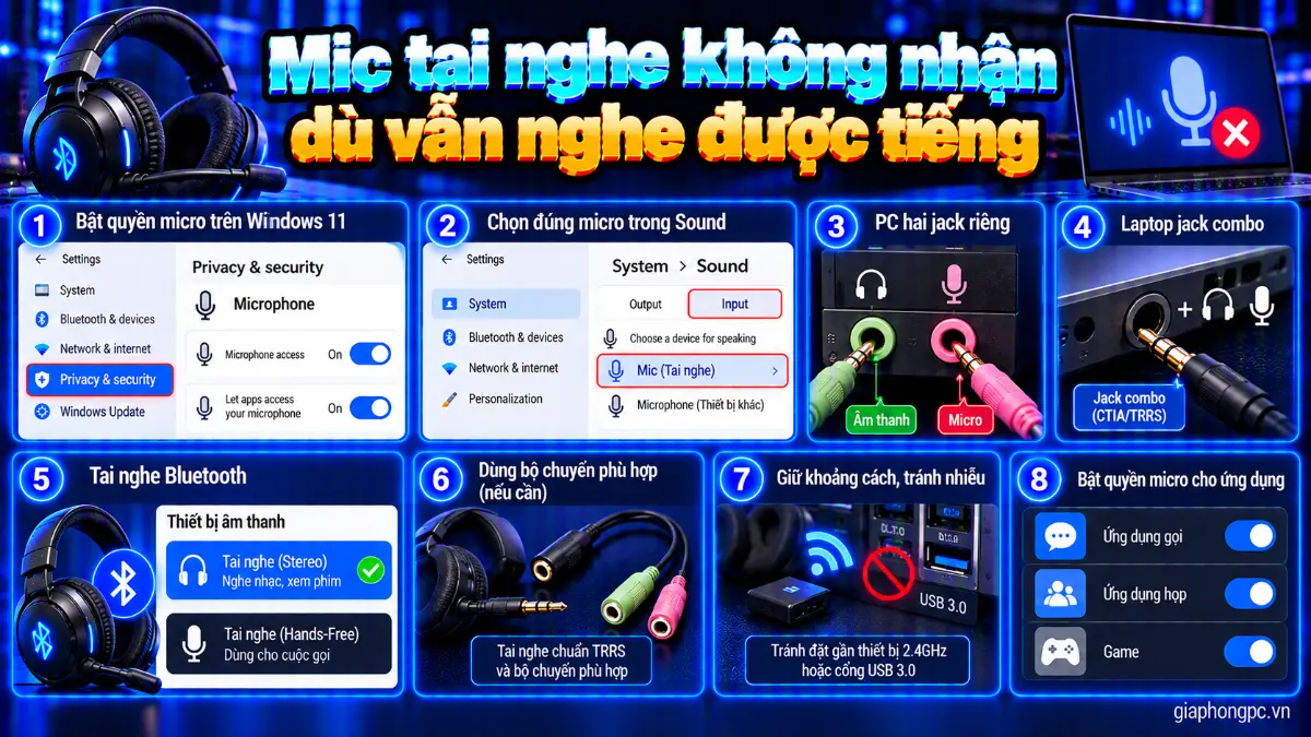 Mic tai nghe không nhận dù vẫn nghe được tiếng