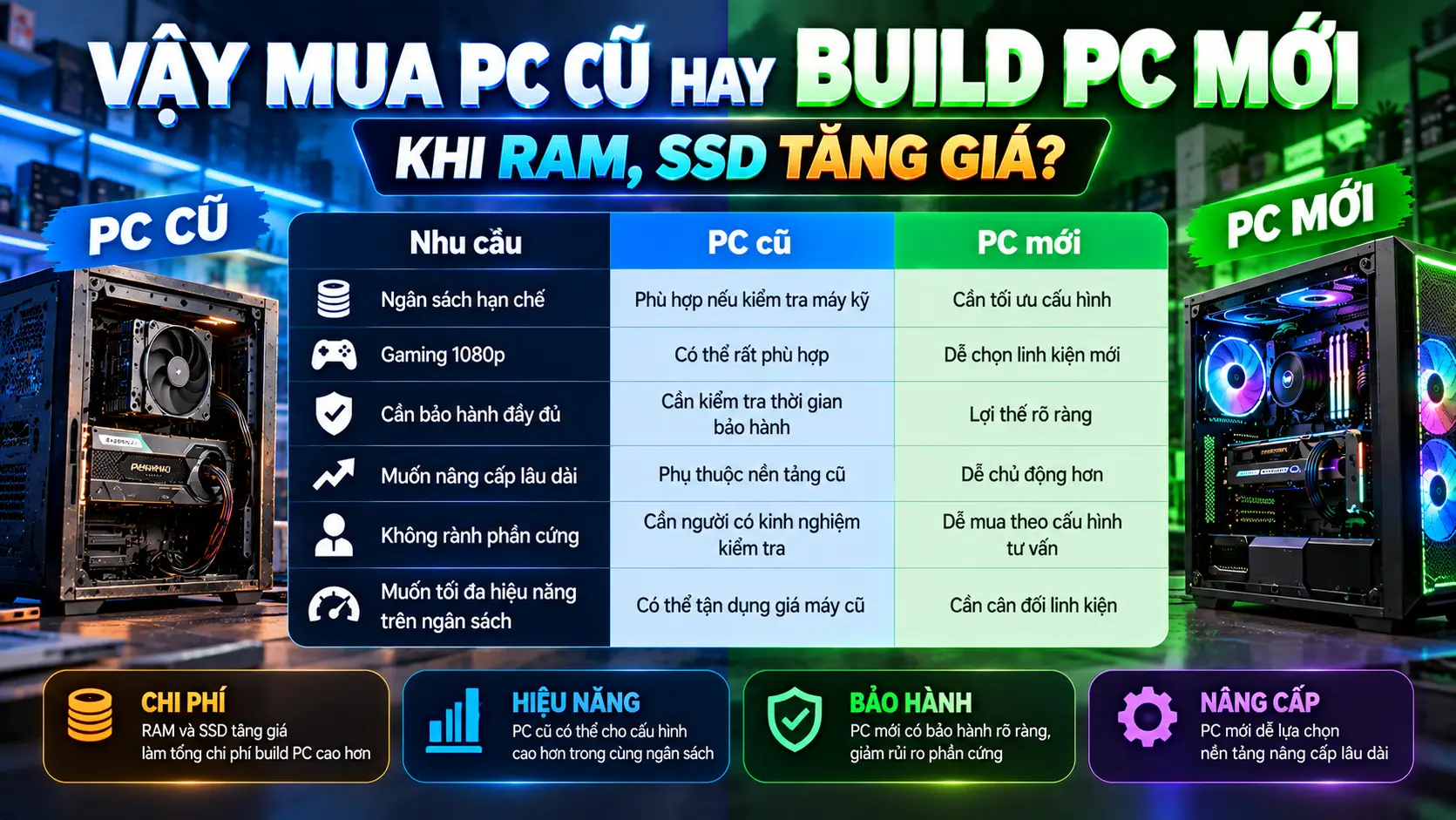 Mua PC cũ hay build PC mới khi RAM SSD tăng giá