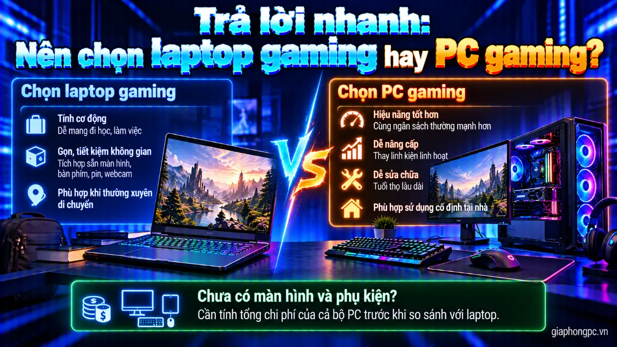Nên chọn laptop gaming hay PC gaming dựa trên hiệu năng, khả năng nâng cấp và tính cơ động