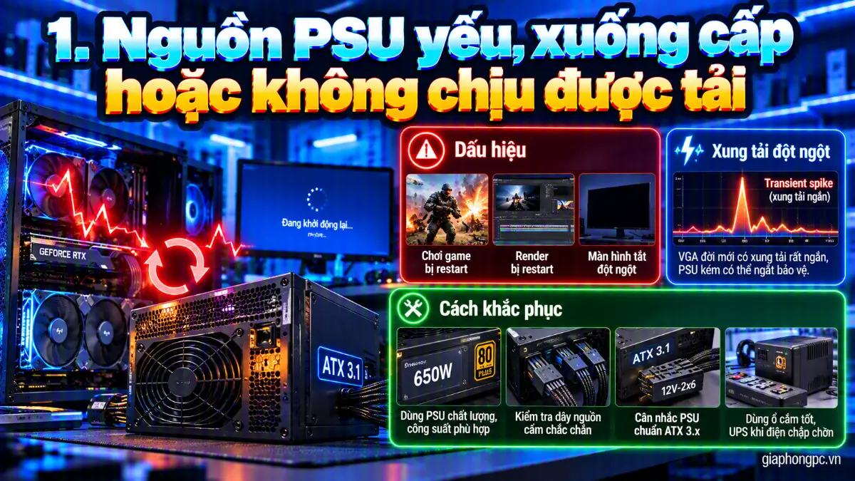 Nguồn PSU yếu xuống cấp khiến máy tính tự khởi động lại