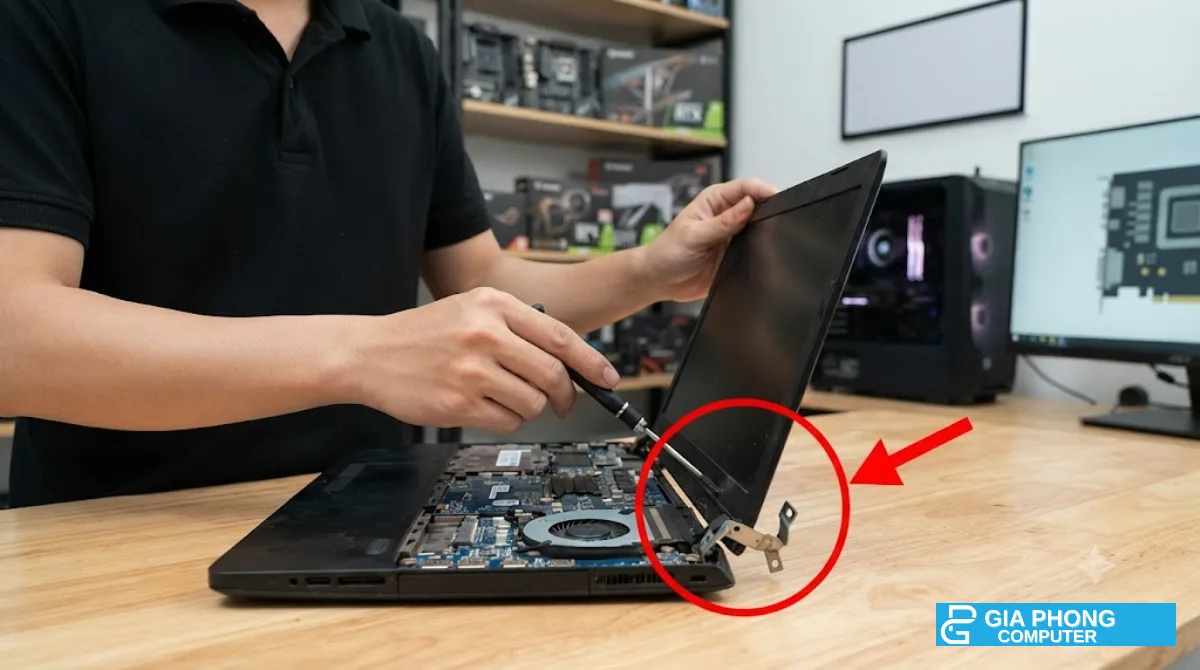 Ốc lỏng, bản lề kẹt hoặc cụm bản lề biến dạng – sửa bản lề laptop