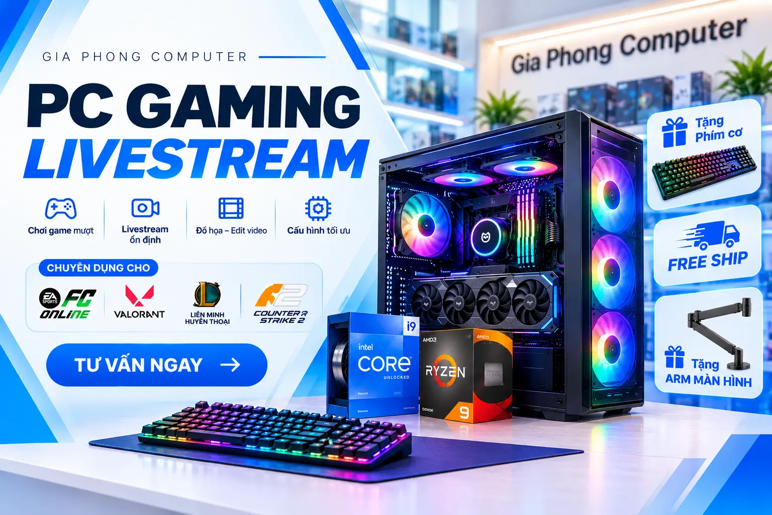 PC Gaming Livestream cấu hình RGB chuyên chơi game và livestream tại Gia Phong Computer