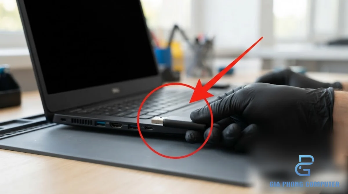 Cắm USB boot trước khi bật máy