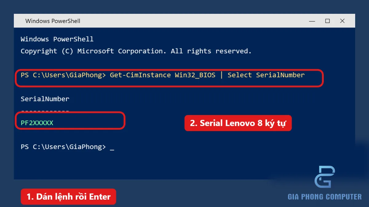 Cách lấy Serial Number laptop Lenovo bằng lệnh PowerShell trong Windows