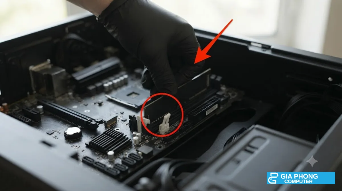 Lắp RAM DDR5 vào khe mainboard