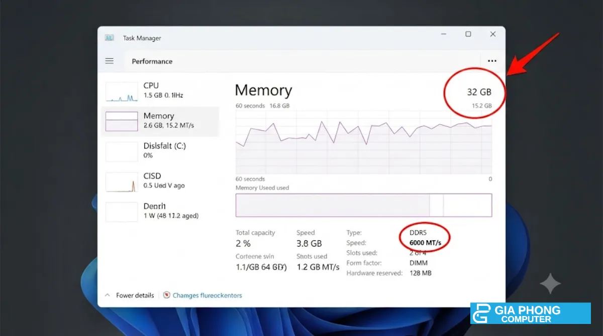 Xem tốc độ RAM DDR4 DDR5 trong Task Manager