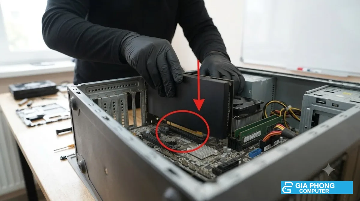 Lắp card RTX 5060 Ti vào khe PCIe