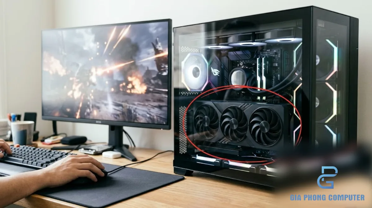 Card Zotac RTX 5070 ba quạt trong cấu hình PC gaming chơi game độ phân giải 2K