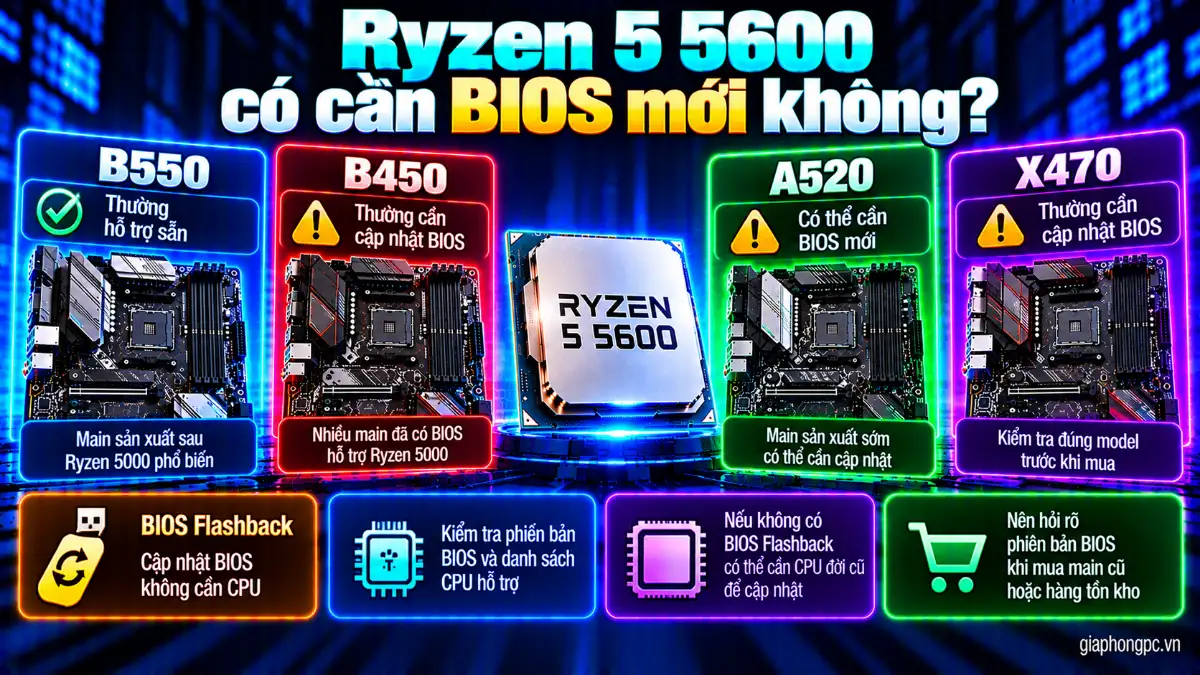 Ryzen 5 5600 có cần BIOS mới không khi dùng main B550 B450 A520 X470