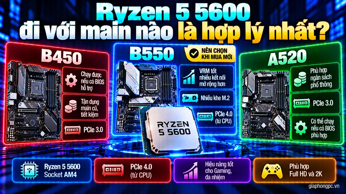 Ryzen 5 5600 đi với main nào là hợp lý nhất B450 B550 A520