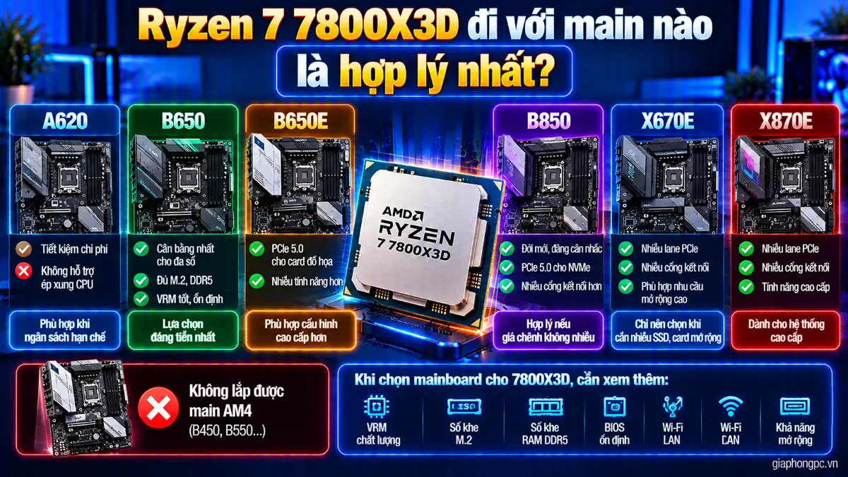 Ryzen 7 7800X3D đi với main nào là hợp lý nhất