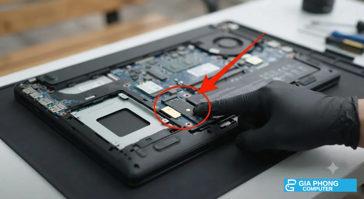 Khe M.2 và khay 2.5 inch trong laptop
