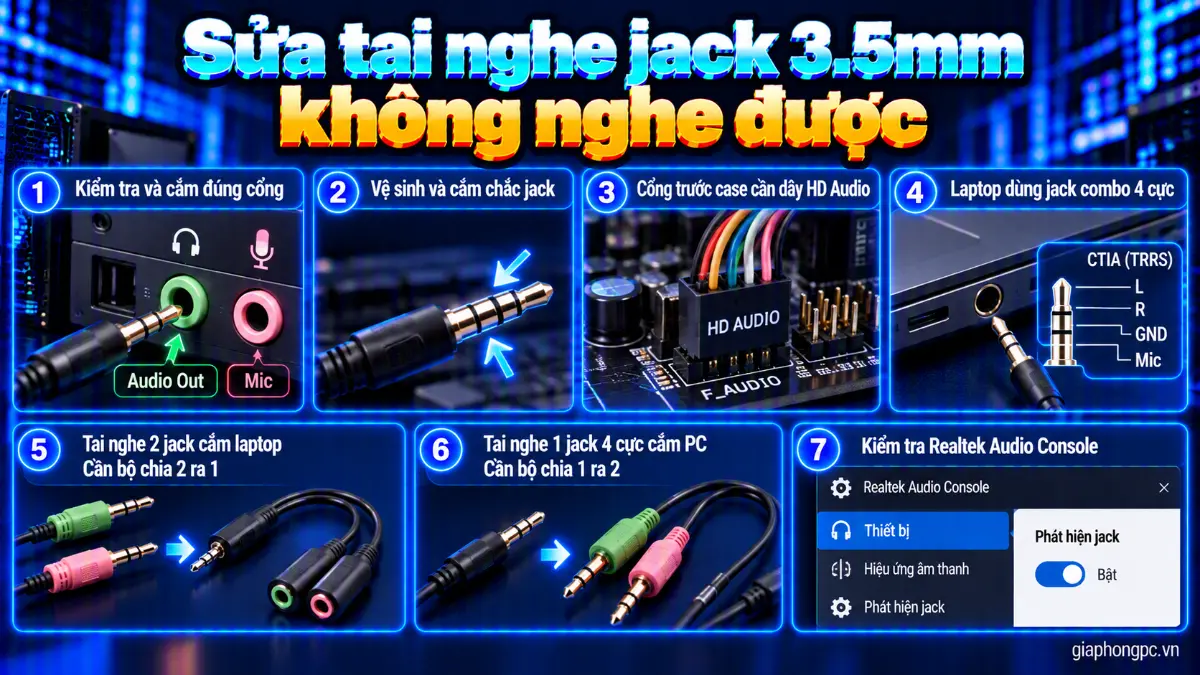 Sửa tai nghe jack 3.5mm không nghe được
