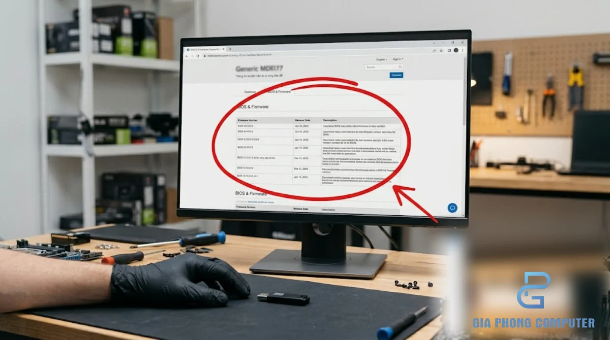 Tải file BIOS đúng model và revision từ trang hỗ trợ chính hãng