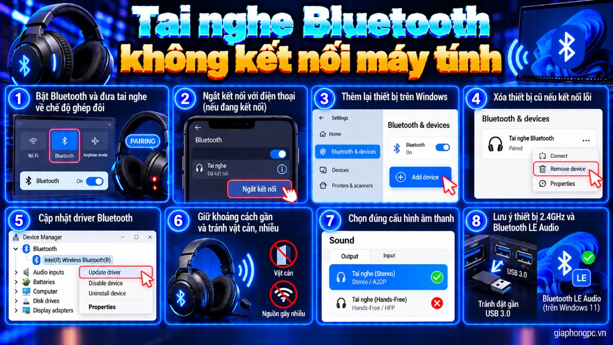 Tai nghe Bluetooth không kết nối máy tính