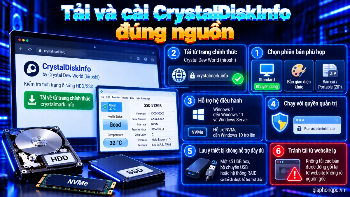 Tải và cài CrystalDiskInfo đúng nguồn