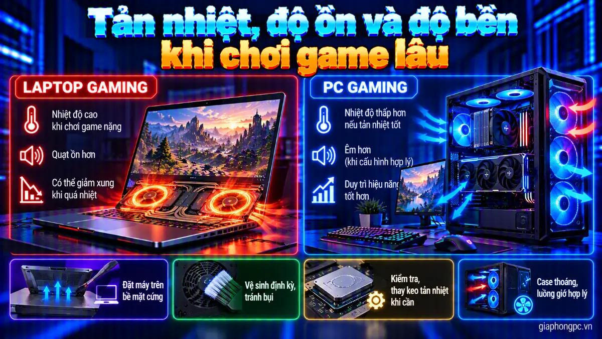 So sánh tản nhiệt và độ ồn của laptop gaming với PC gaming khi chơi game lâu