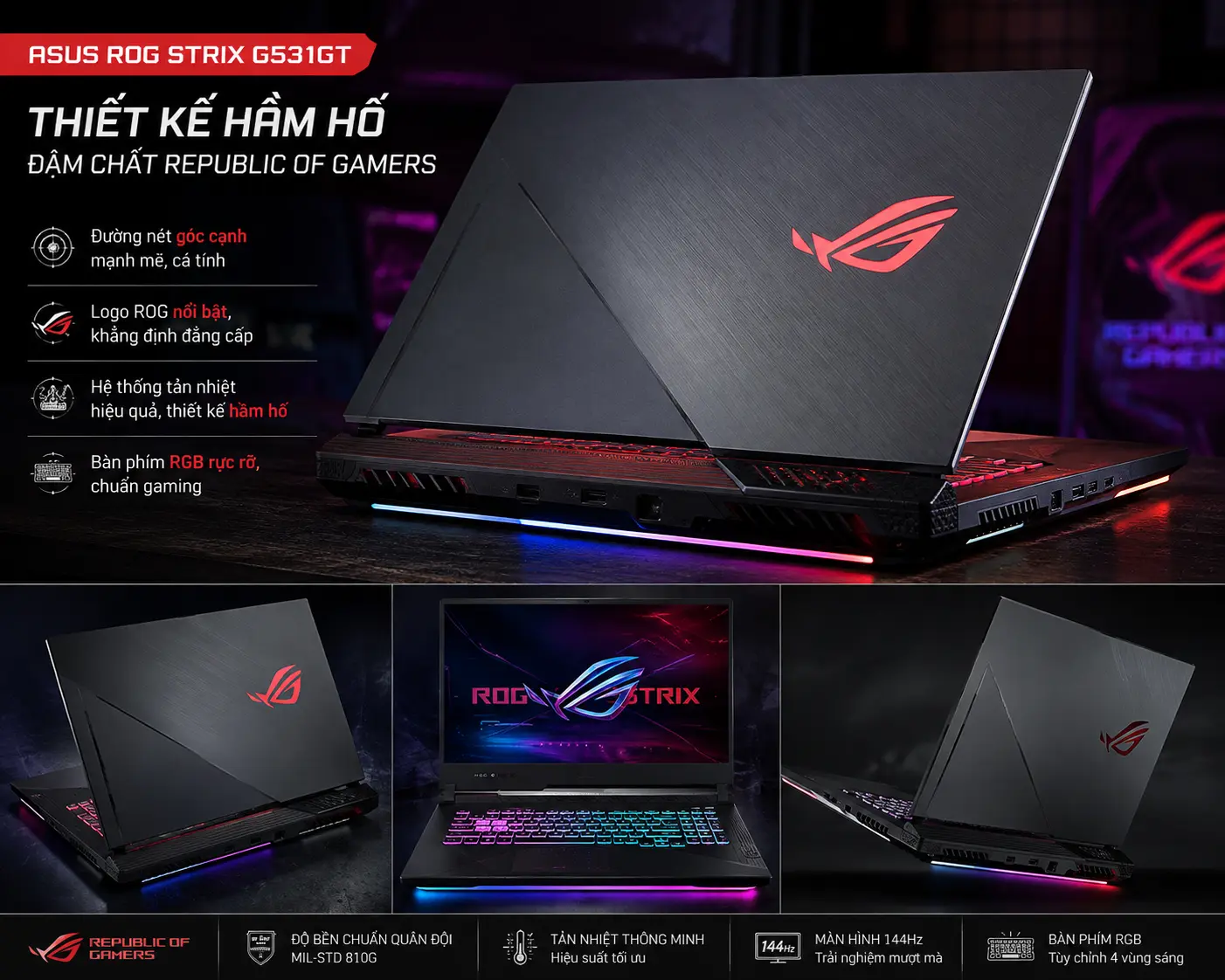 Ngoại hình hầm hố mang đậm bản sắc Republic of Gamers của chiếc ASUS ROG Strix G531GT cũ.