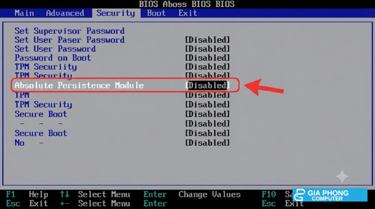 Kiểm tra khóa Computrace trong BIOS ThinkPad T14 cũ