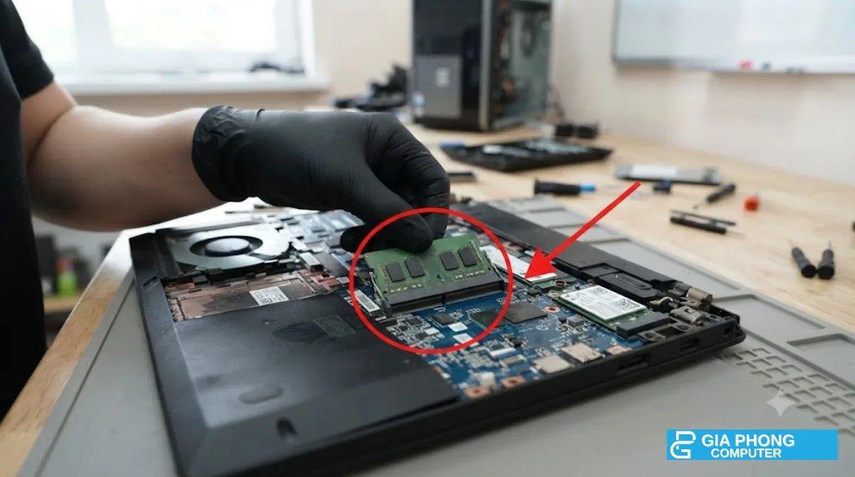 Khe RAM và SSD M.2 ThinkPad T14 cũ khi nâng cấp