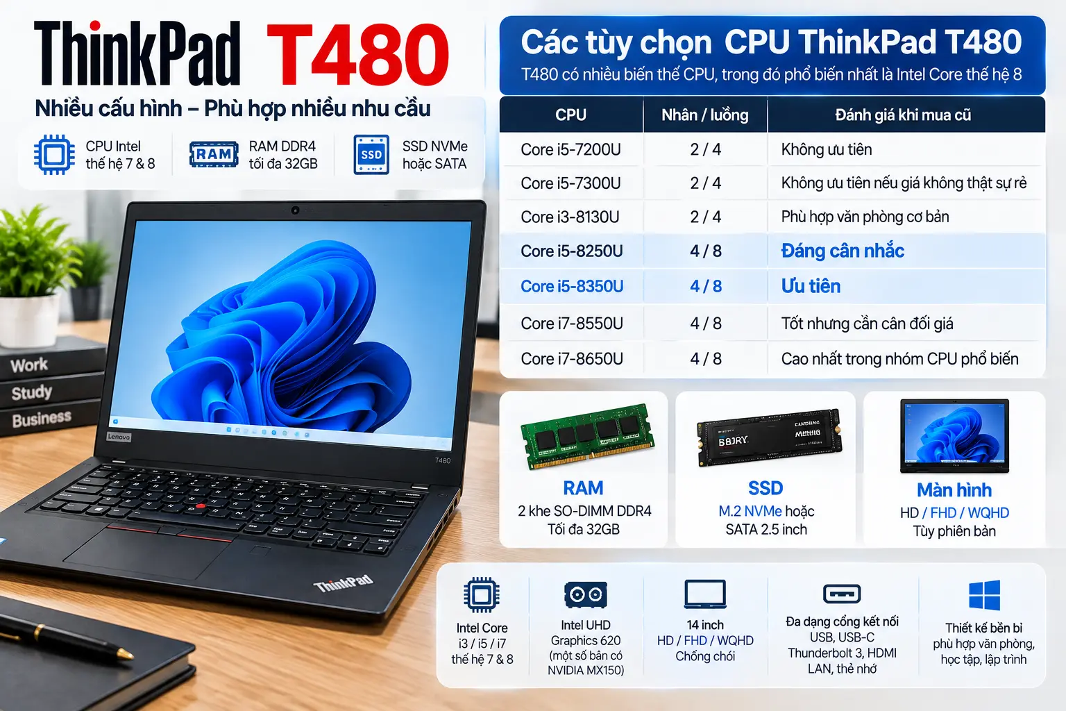 ThinkPad T480 có những cấu hình CPU nào