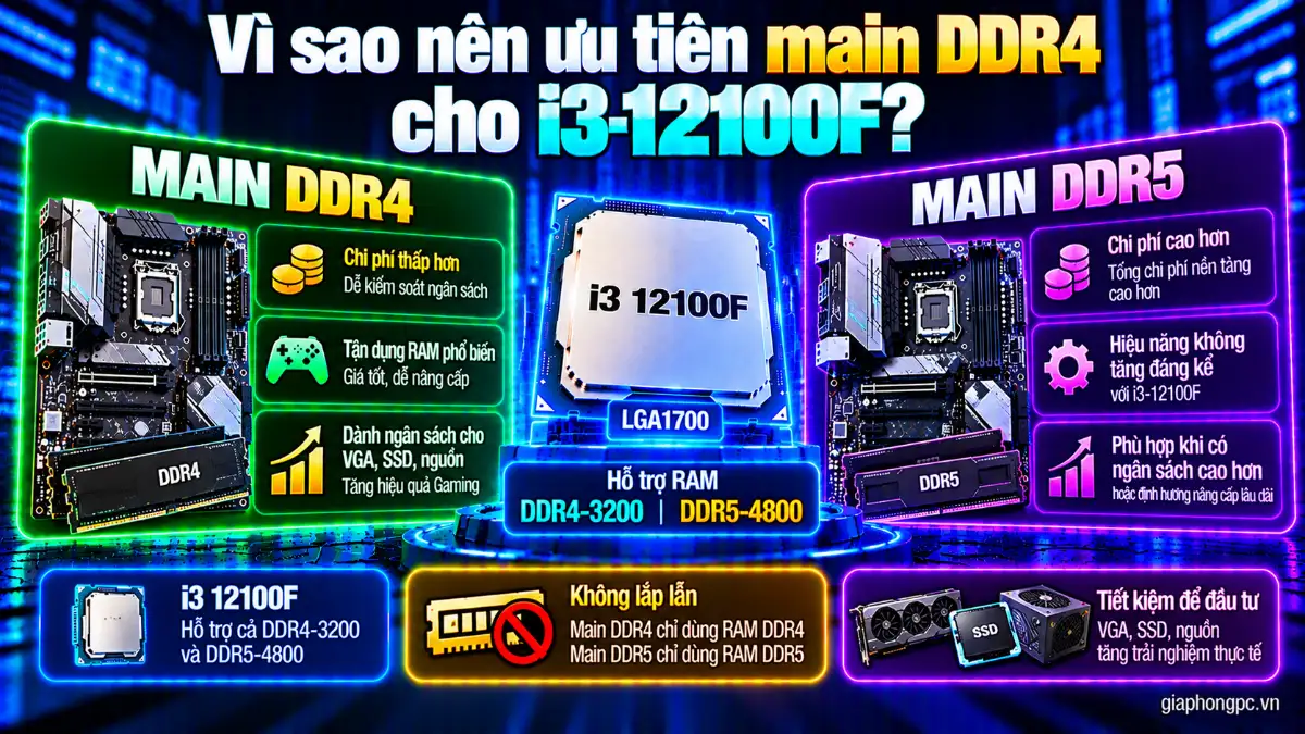 Vì sao nên ưu tiên main DDR4 cho i3 12100F
