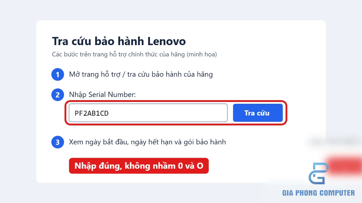 Minh họa quy trình tra cứu bảo hành laptop Lenovo trên trang hỗ trợ