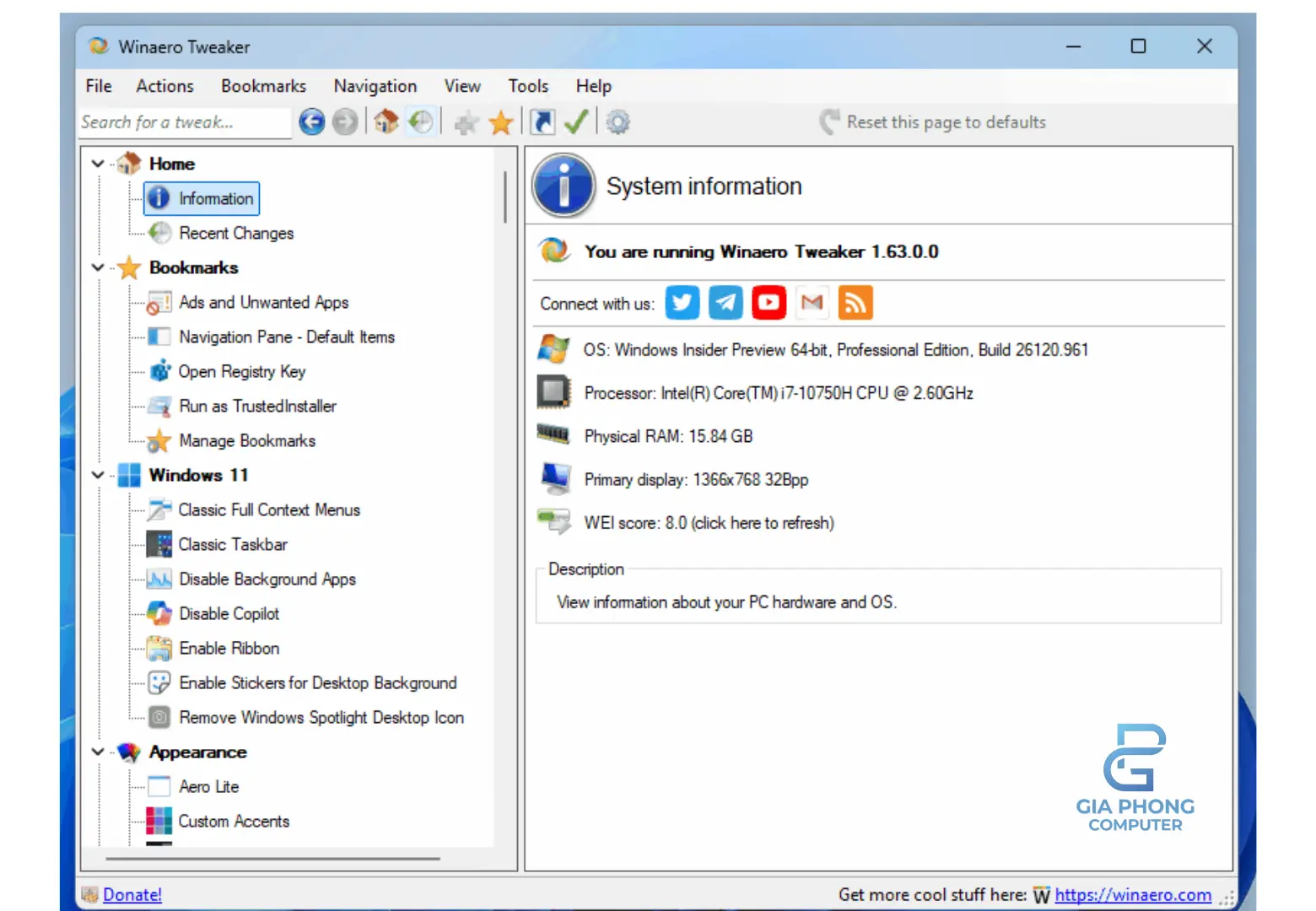 tùy chỉnh Windows với Winaero Tweaker