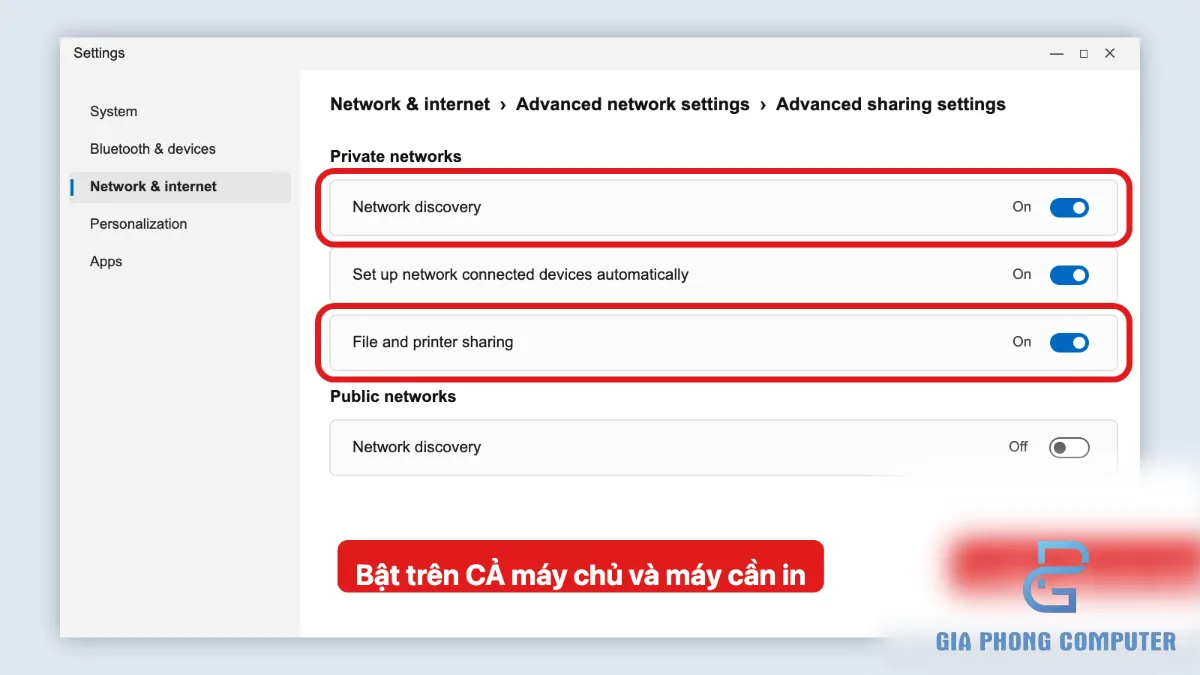 Bật Network Discovery và File and Printer Sharing trong Windows 11