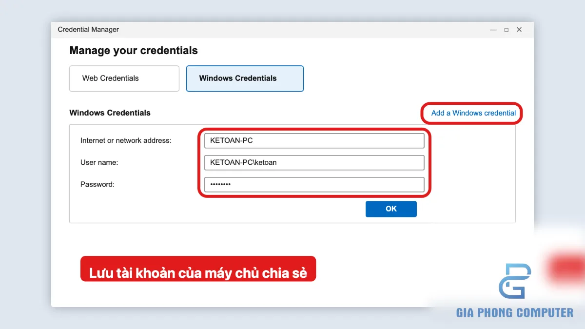 Kiểm tra thông tin đăng nhập máy chủ trong Windows Credentials